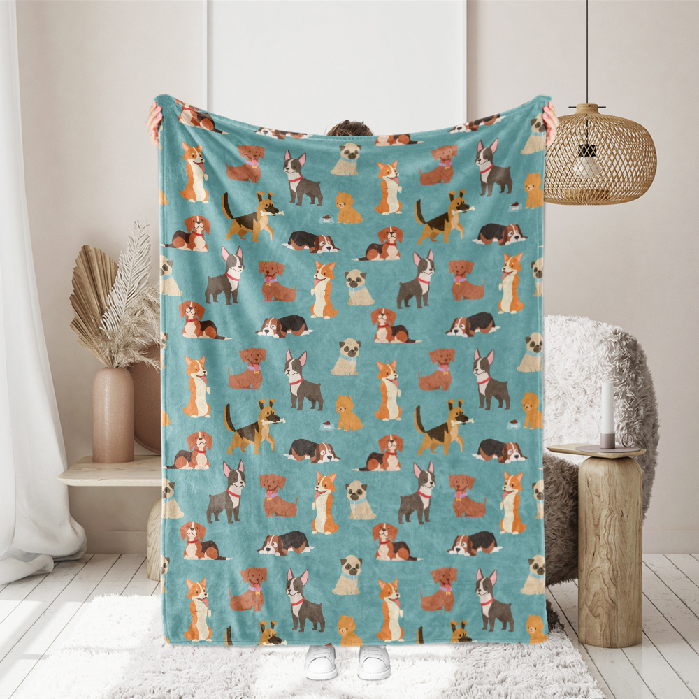 Throw Blanket – Cartoon Pets Dogs & Puppies Pattern