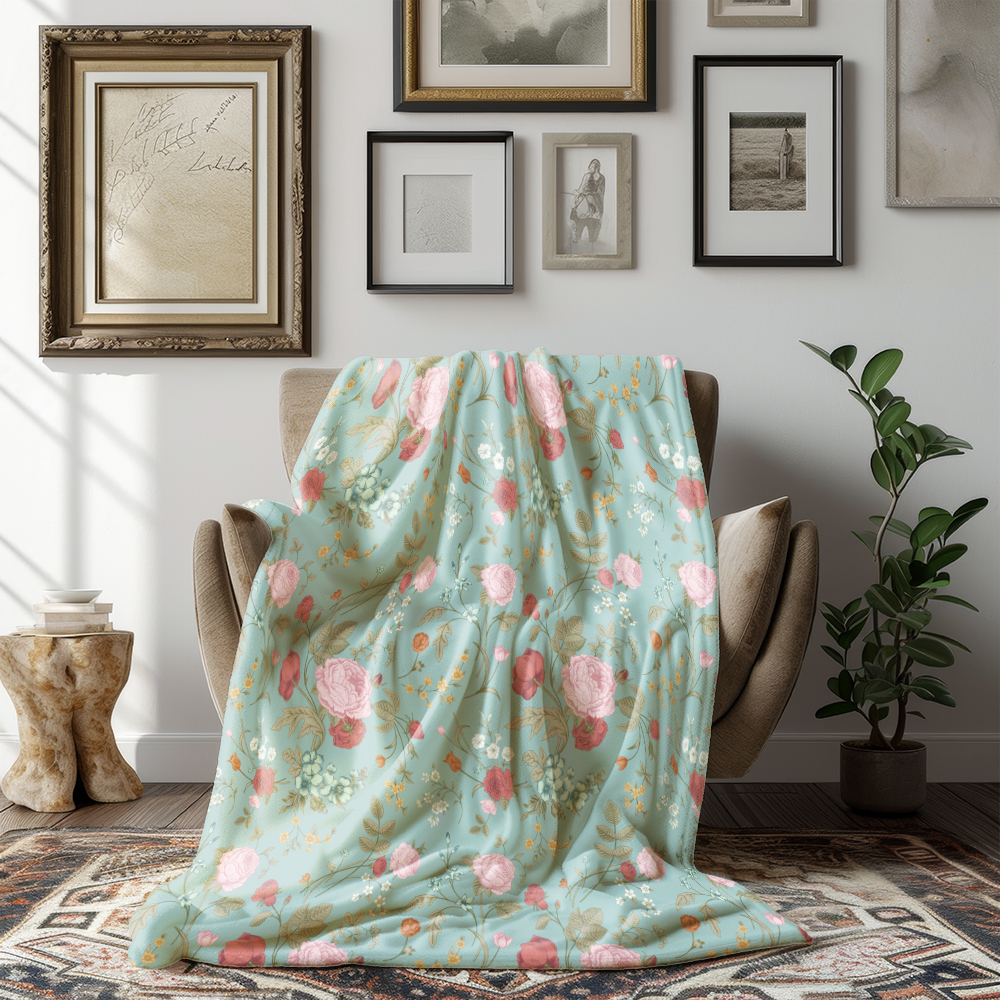 Throw Blanket – Vintage Rose Tulip Garden Flowers