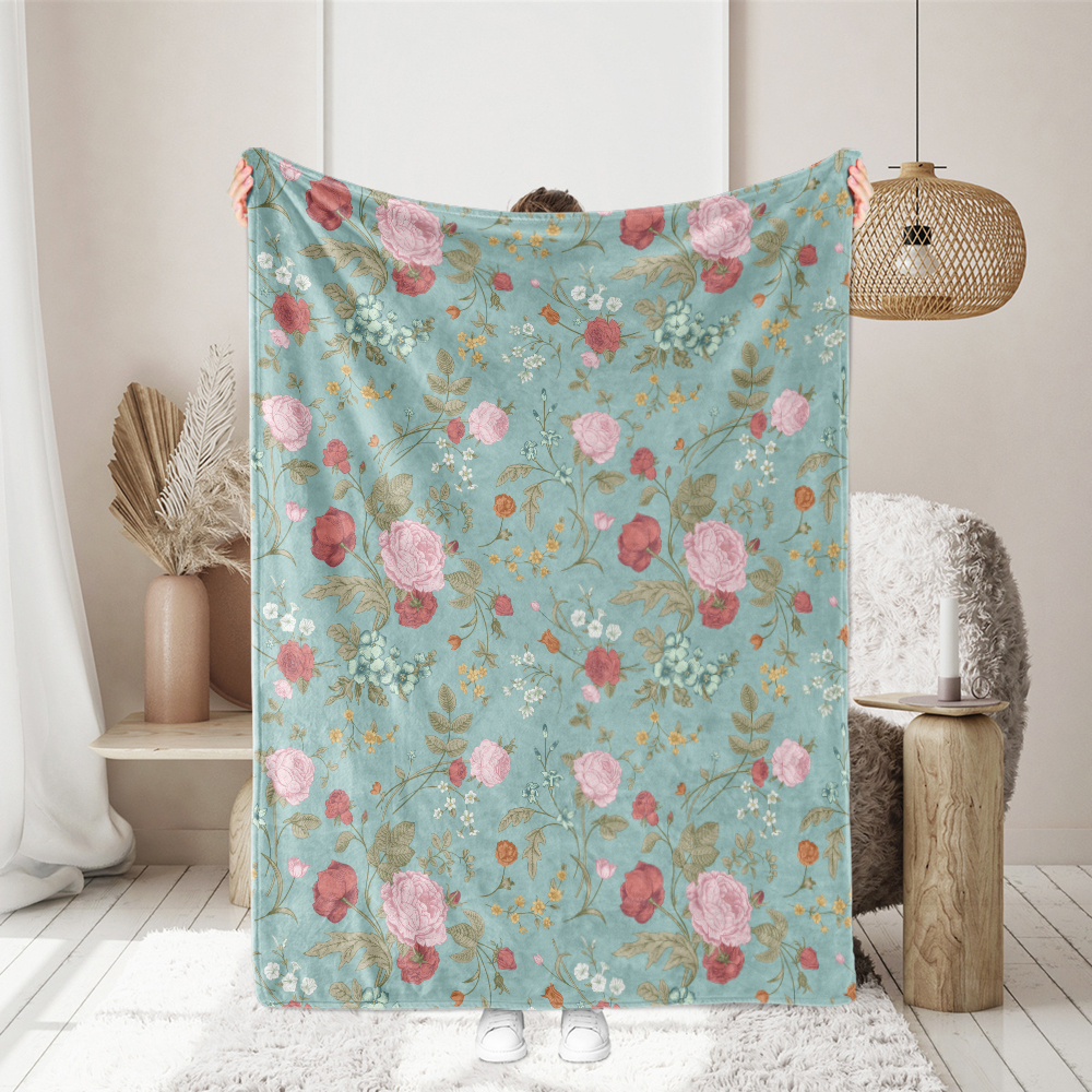 Throw Blanket – Vintage Rose Tulip Garden Flowers