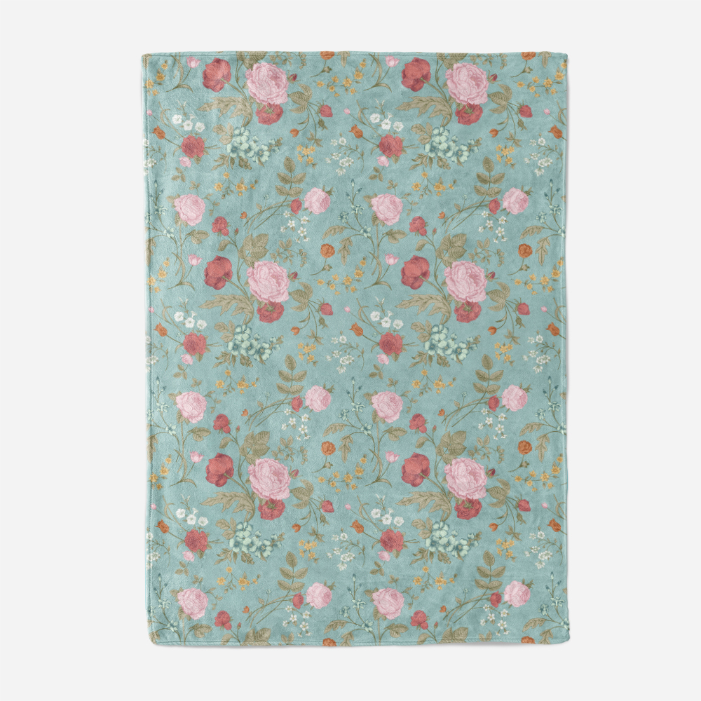 Throw Blanket – Vintage Rose Tulip Garden Flowers