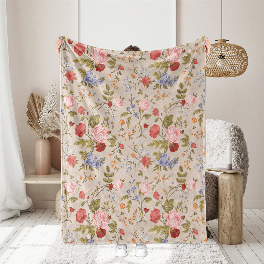 Throw Blanket – Vintage Rose Tulip Garden Flowers