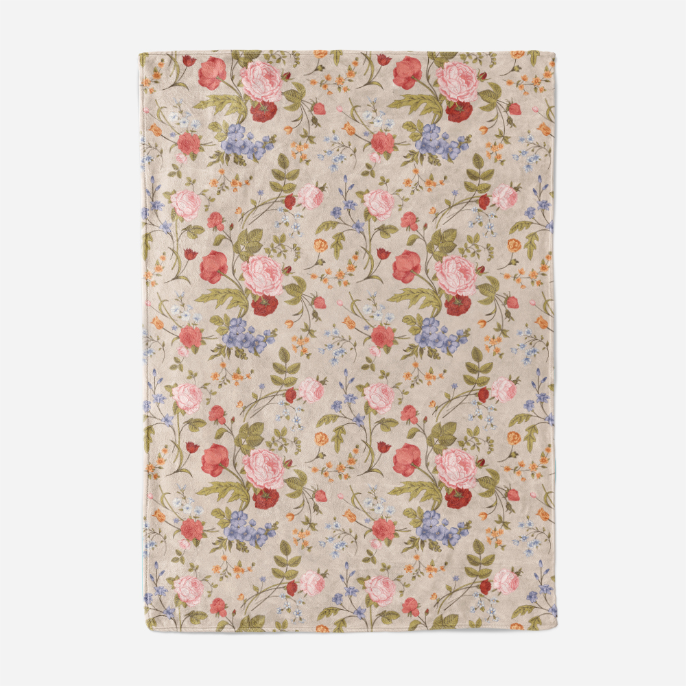 Throw Blanket – Vintage Rose Tulip Garden Flowers