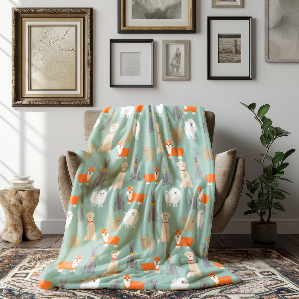 Throw Blanket – Cartoon Pets Dogs & Puppies Pattern