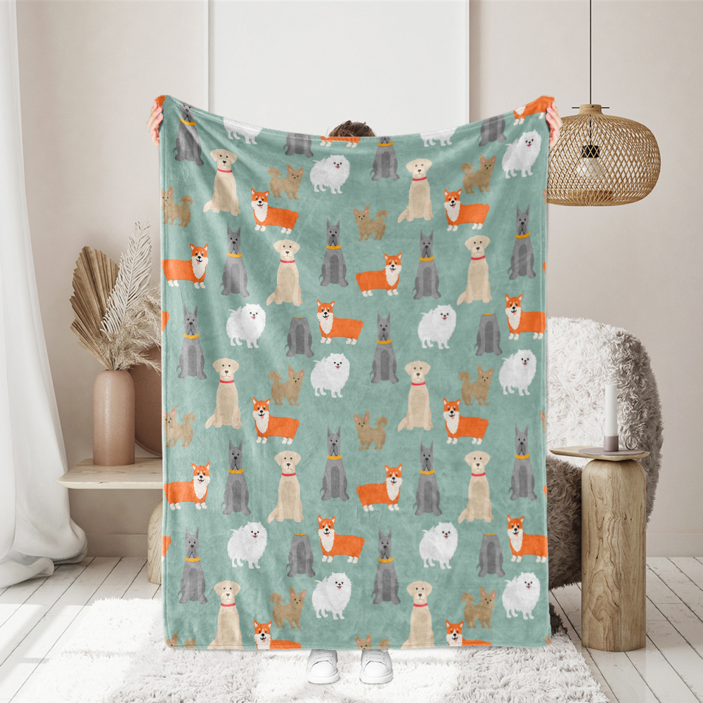Throw Blanket – Cartoon Pets Dogs & Puppies Pattern