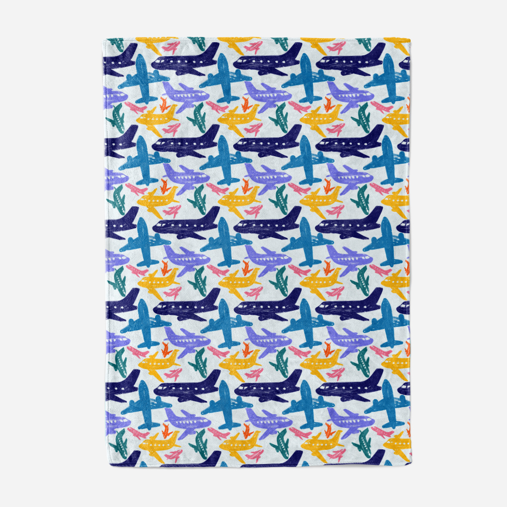 Throw Blanket – Hand Drawn Colorful Funny Airplanes