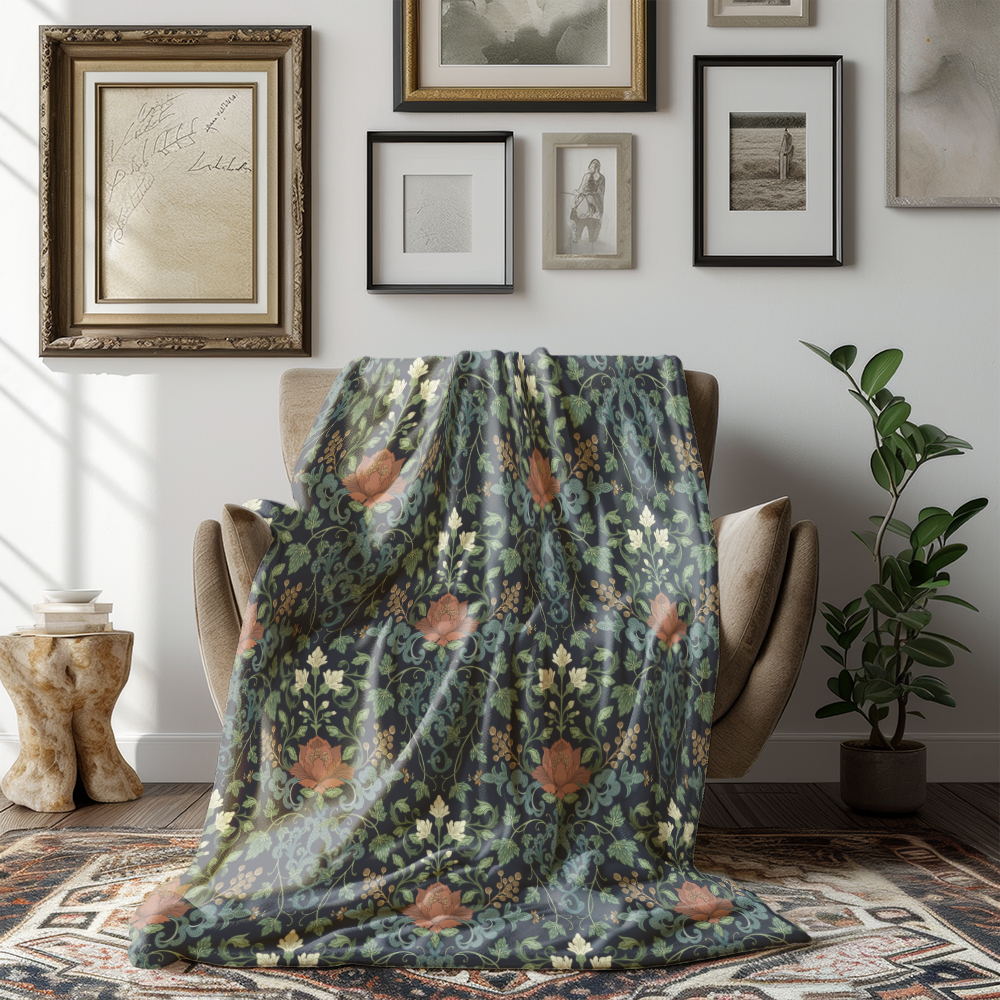 Throw Blanket – William Morris Inspired Vintage Botanical Floral Plant