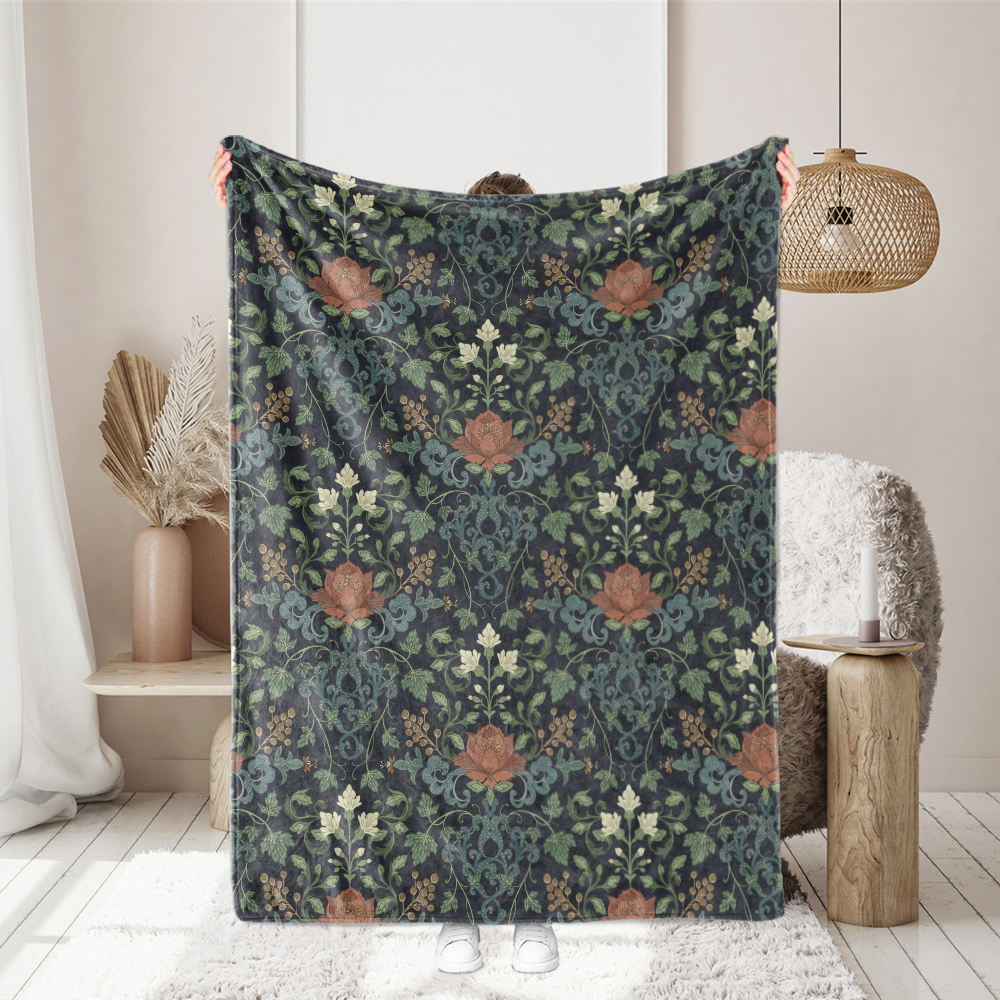 Throw Blanket – William Morris Inspired Vintage Botanical Floral Plant