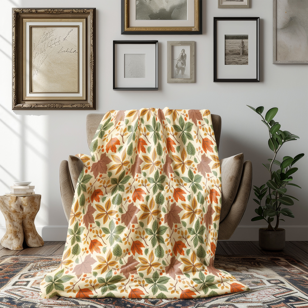 Throw Blanket – Colorful Autumn Leaves & Berry Thanksgiving