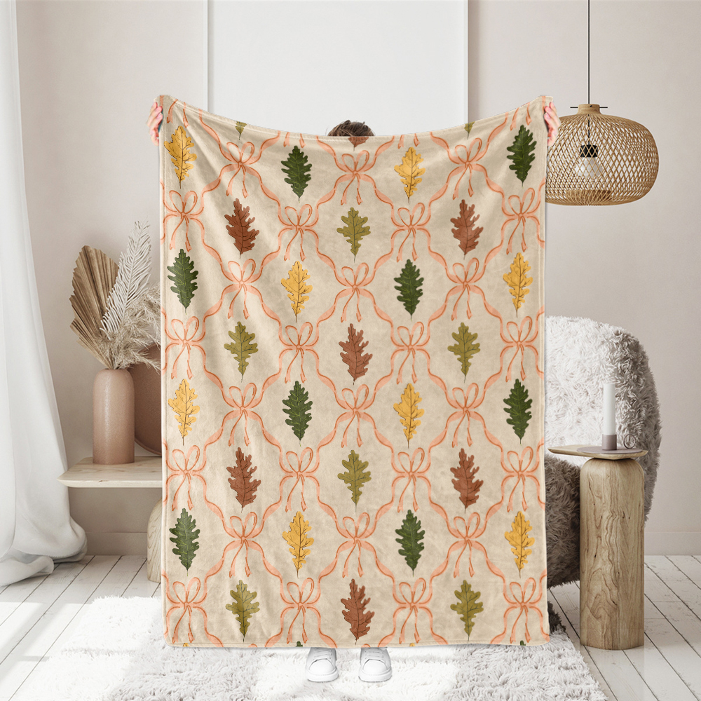Throw Blanket – Autumn Oak Leaves & Coquette Bow