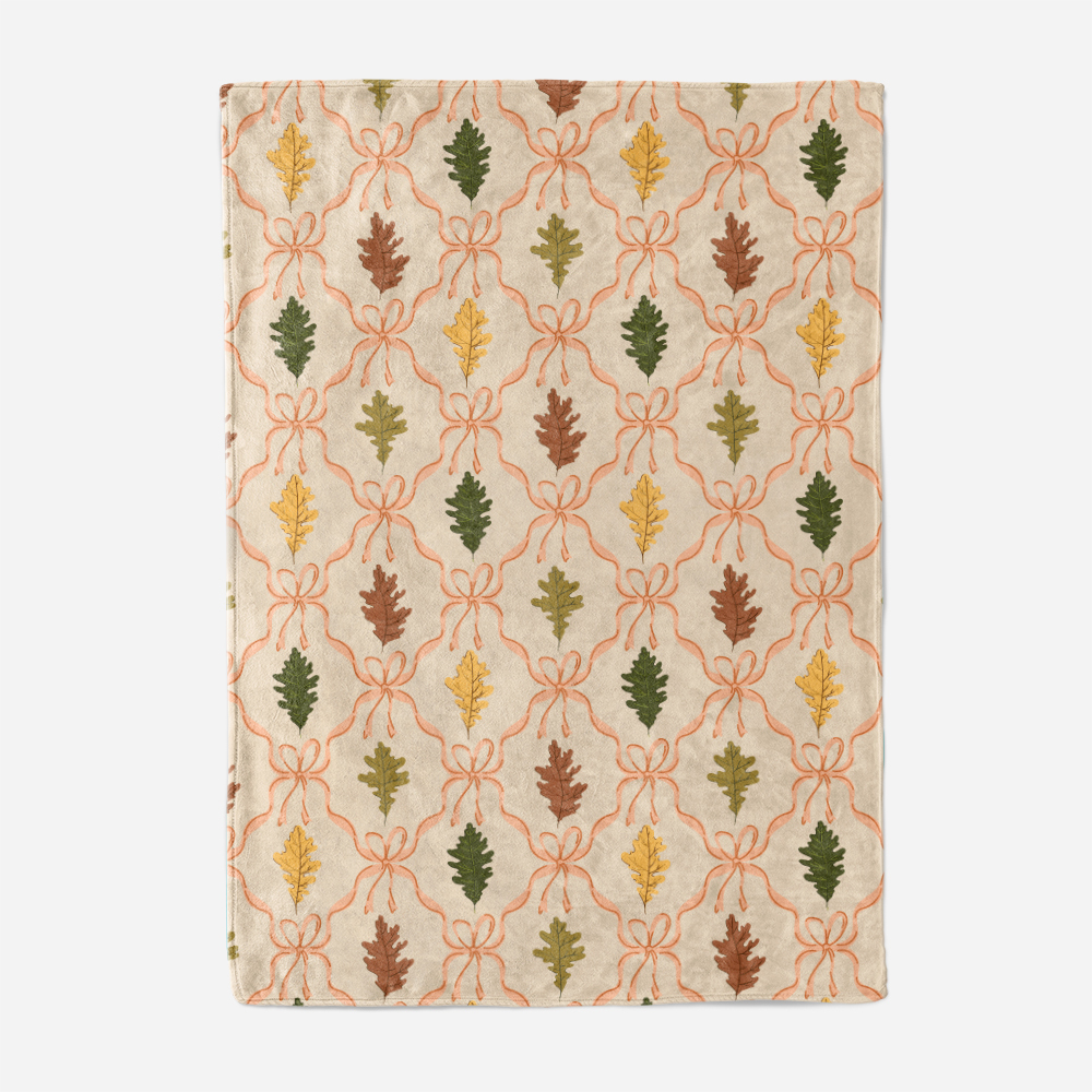 Throw Blanket – Autumn Oak Leaves & Coquette Bow
