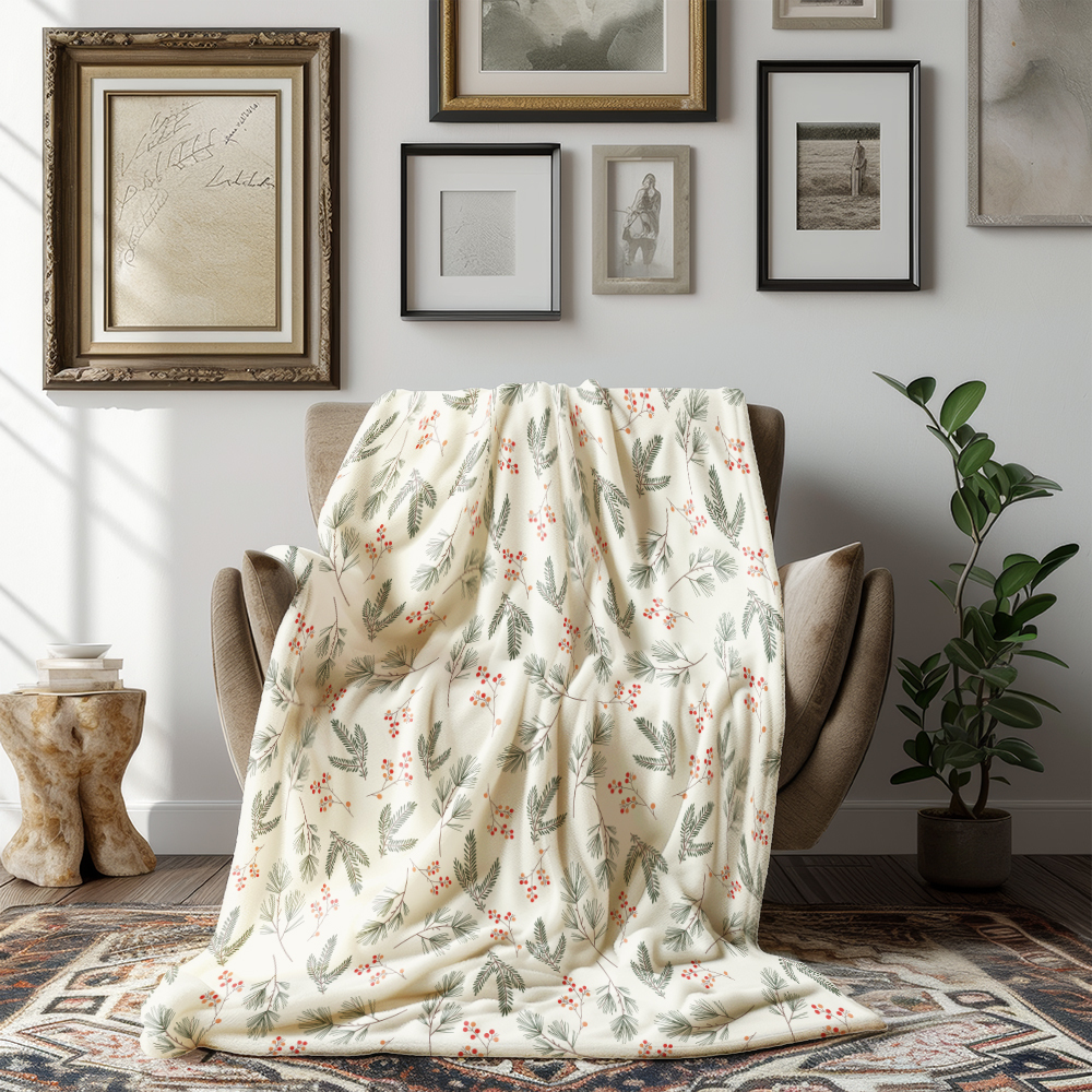 Throw Blanket – Hygge Fir Branches & Berries