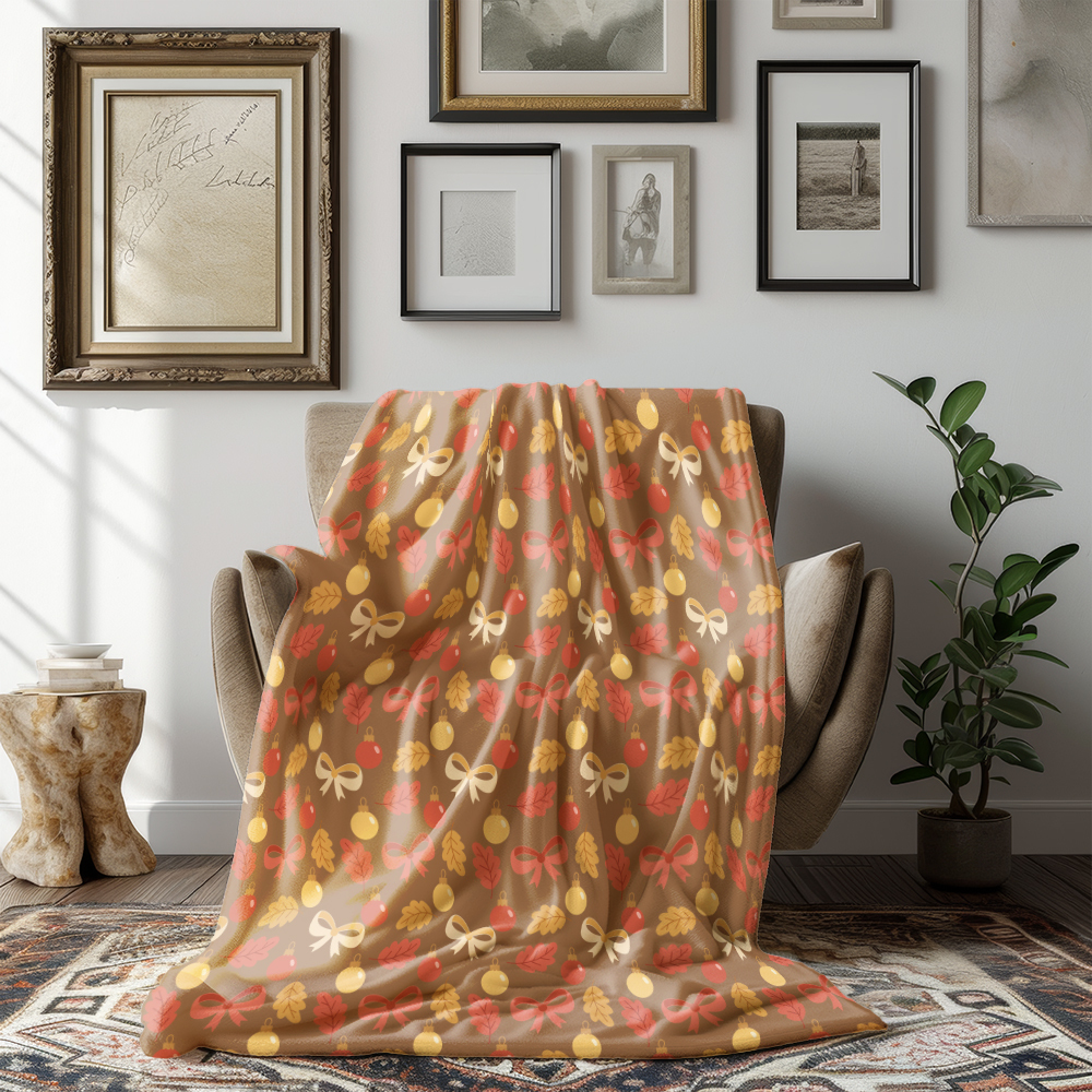 Throw Blanket – Rustic Autumn Leaf Ribbon Bow Bauble