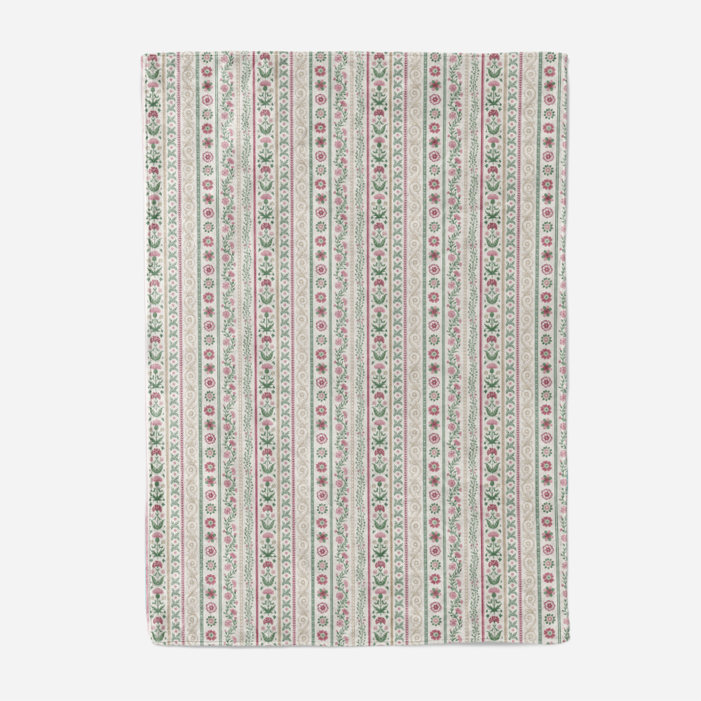 Throw Blanket – Pink Green Meadow Floral Stripe Print