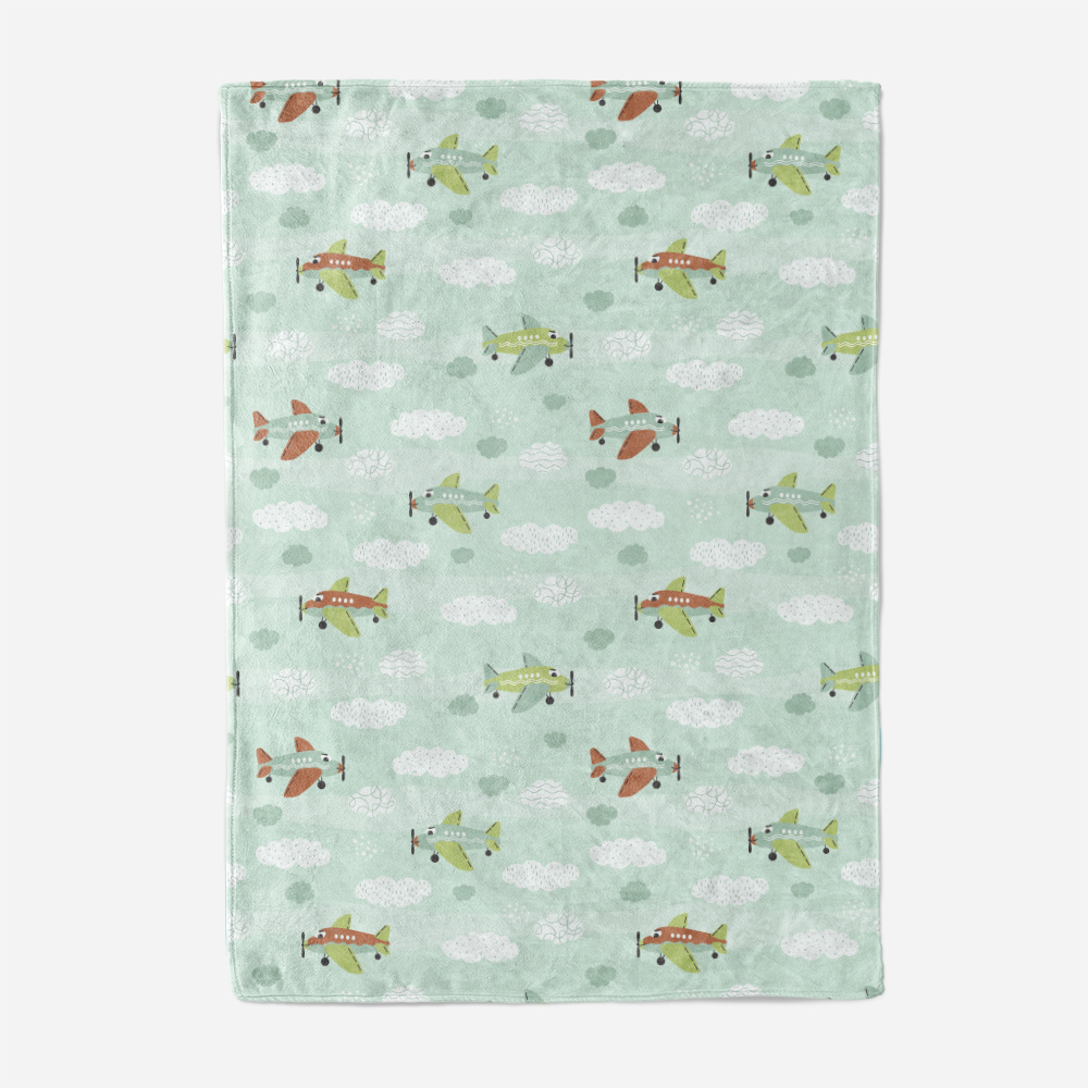 Throw Blanket – Cute Cartoon Airplanes & Clouds Pattern