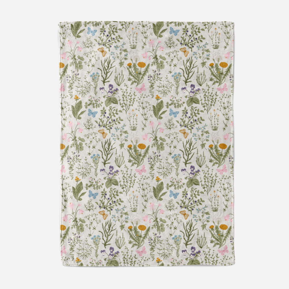 Throw Blanket – Herbal Wildflower Butterfly Garden Botanical