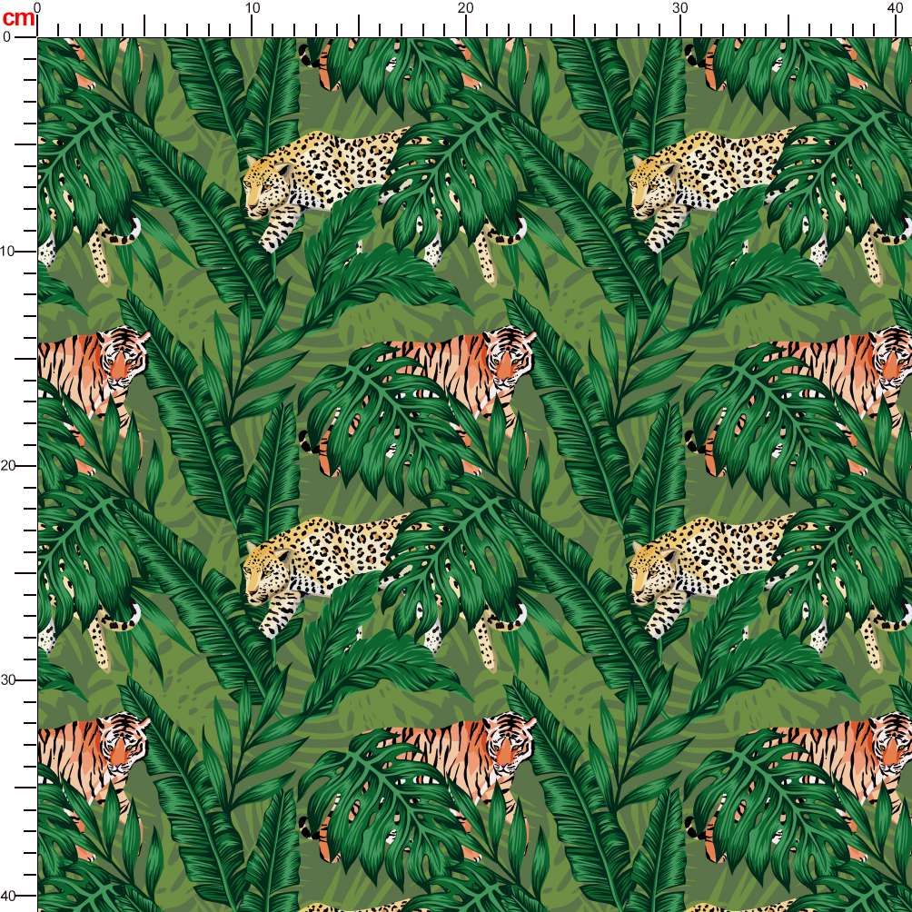 Tropical Leaves with Tigers & Leopards | Seamless Custom Fabric Printing