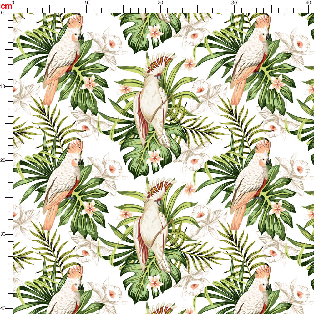 Tropical Vintage Palm Leaves Flower Pink Cockatoo Parrot Seamless Pattern Printing - Custom Fabric Services