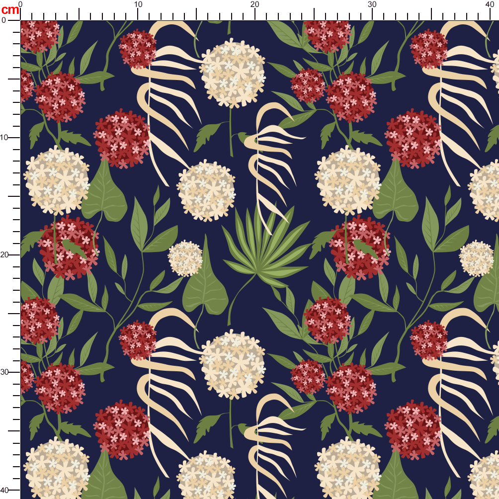 Vintage Liberty Floral Fabric with Modern Botanical Floral Green Leaves & Spherical Flowers – Custom Print Fabrics