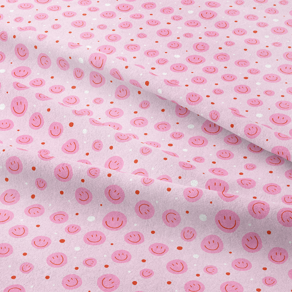 Customized cute pink smiley pattern fabric - Custom Print Fabrics