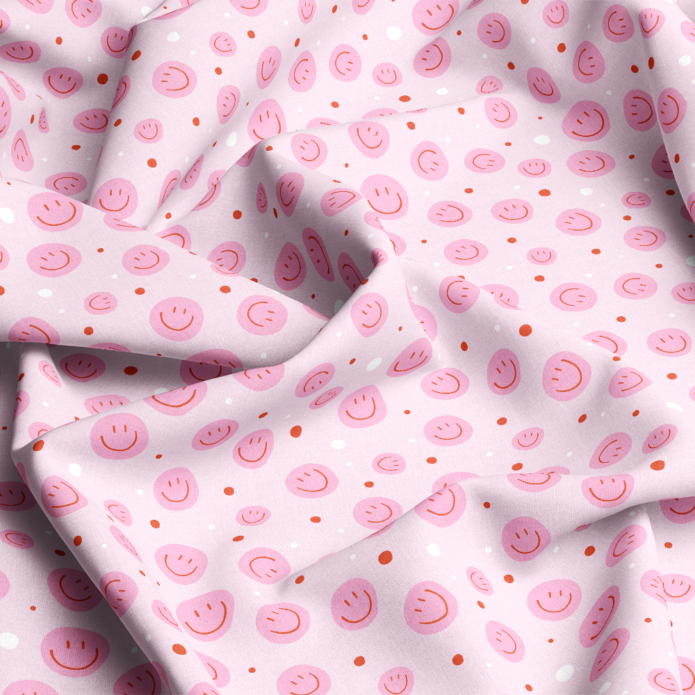 Customized cute pink smiley pattern fabric - Custom Print Fabrics