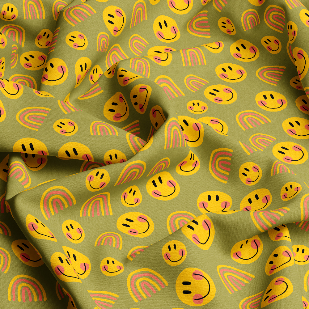 Customized cute smiley face icon pattern fabric - Custom printed fabric