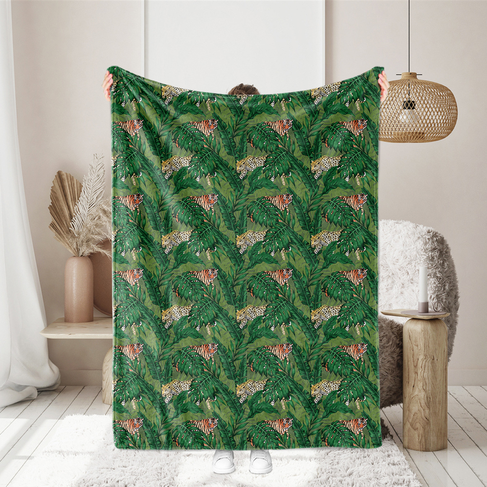 Tropical Leaves with Tigers & Leopards | Seamless Custom Fabric Printing