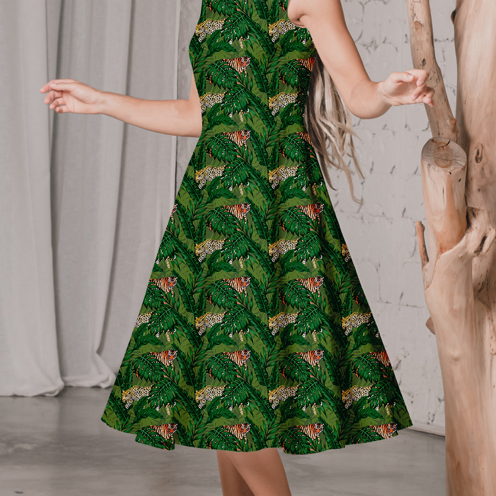 Tropical Leaves with Tigers & Leopards | Seamless Custom Fabric Printing