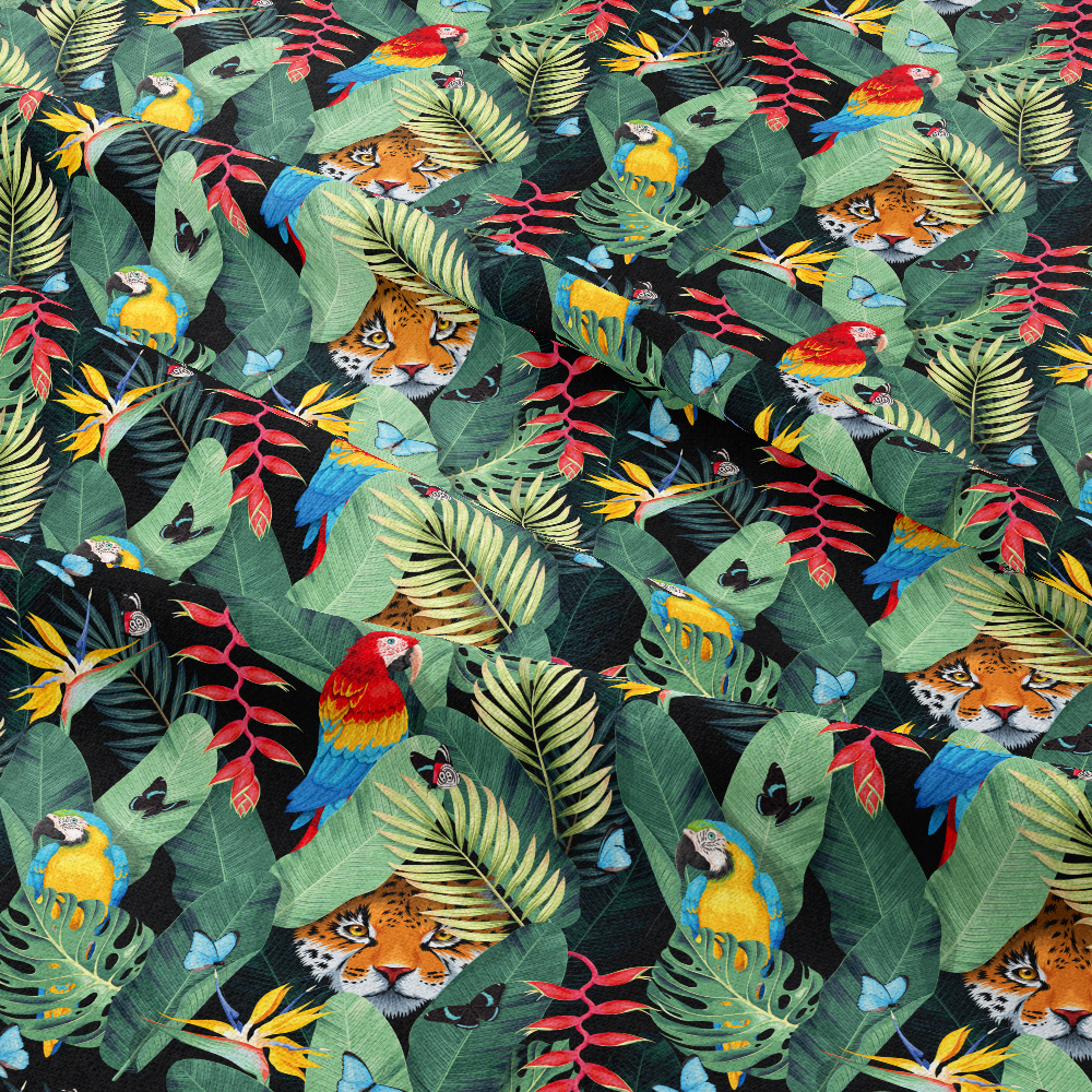 Leaves Parrot and Tiger Fabric Printing | Unique Fabric Designs | Custom Print