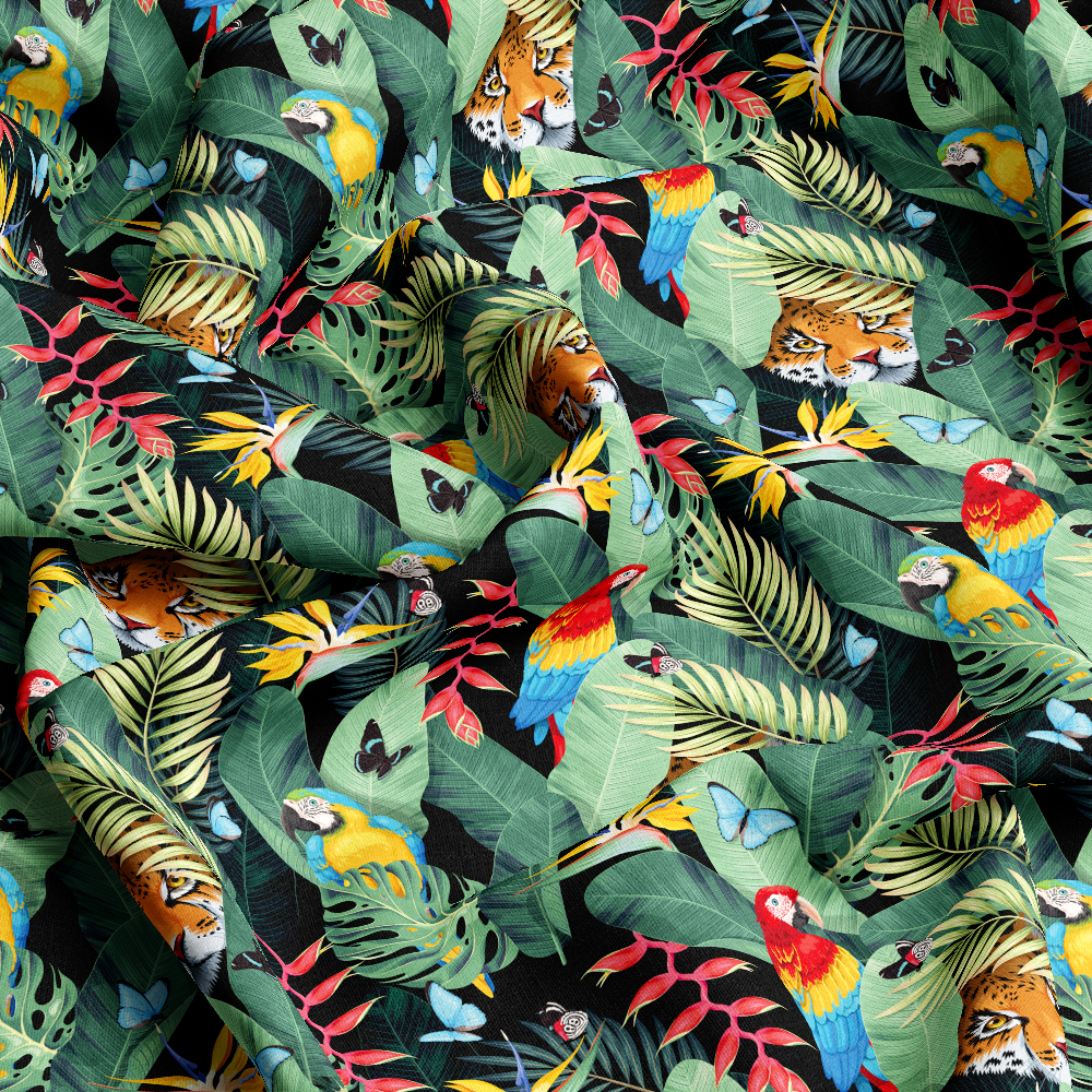 Leaves Parrot and Tiger Fabric Printing | Unique Fabric Designs | Custom Print