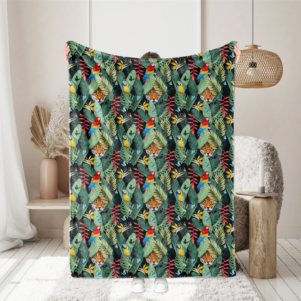 Leaves Parrot and Tiger Fabric Printing | Unique Fabric Designs | Custom Print