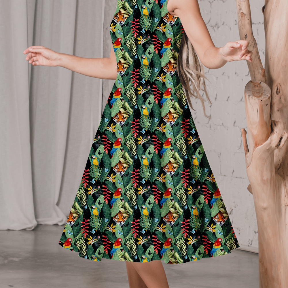 Leaves Parrot and Tiger Fabric Printing | Unique Fabric Designs | Custom Print