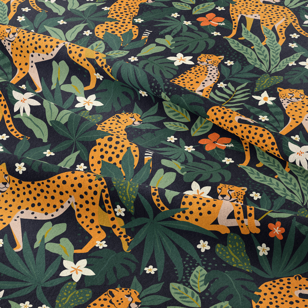 Leopards - Flowers - and Tropical Leaves Fabric | Custom Fabric Solution