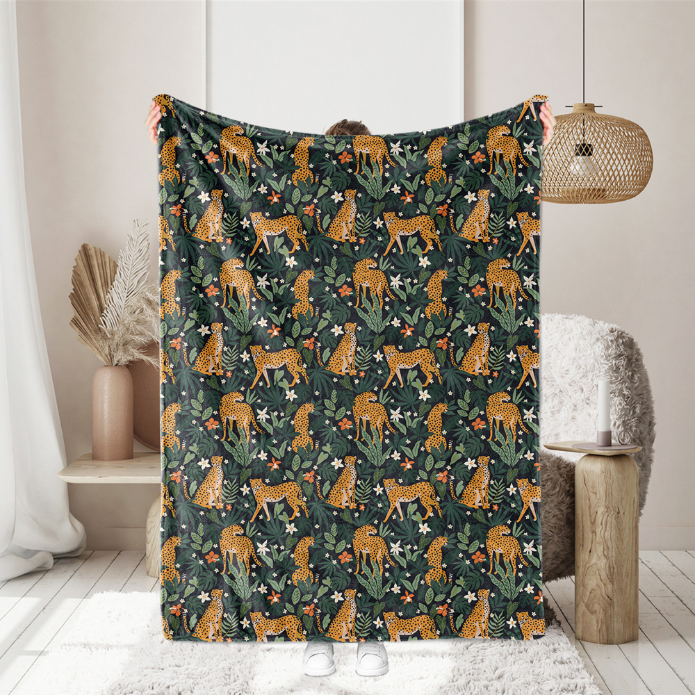 Leopards - Flowers - and Tropical Leaves Fabric | Custom Fabric Solution