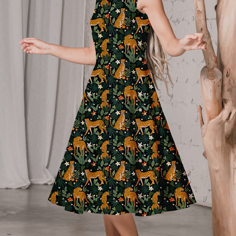 Leopards - Flowers - and Tropical Leaves Fabric | Custom Fabric Solution
