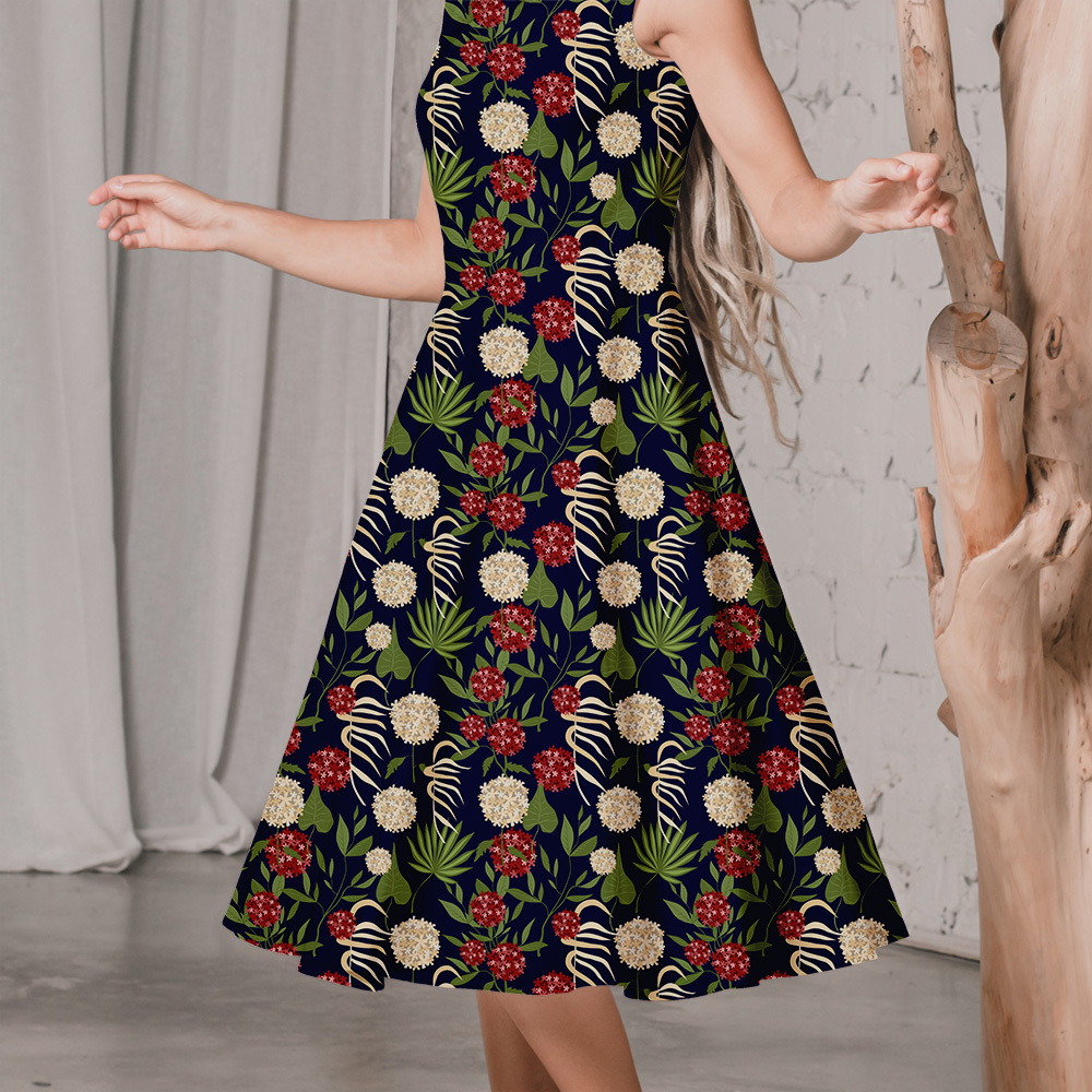Vintage Liberty Floral Fabric with Modern Botanical Floral Green Leaves & Spherical Flowers – Custom Print Fabrics
