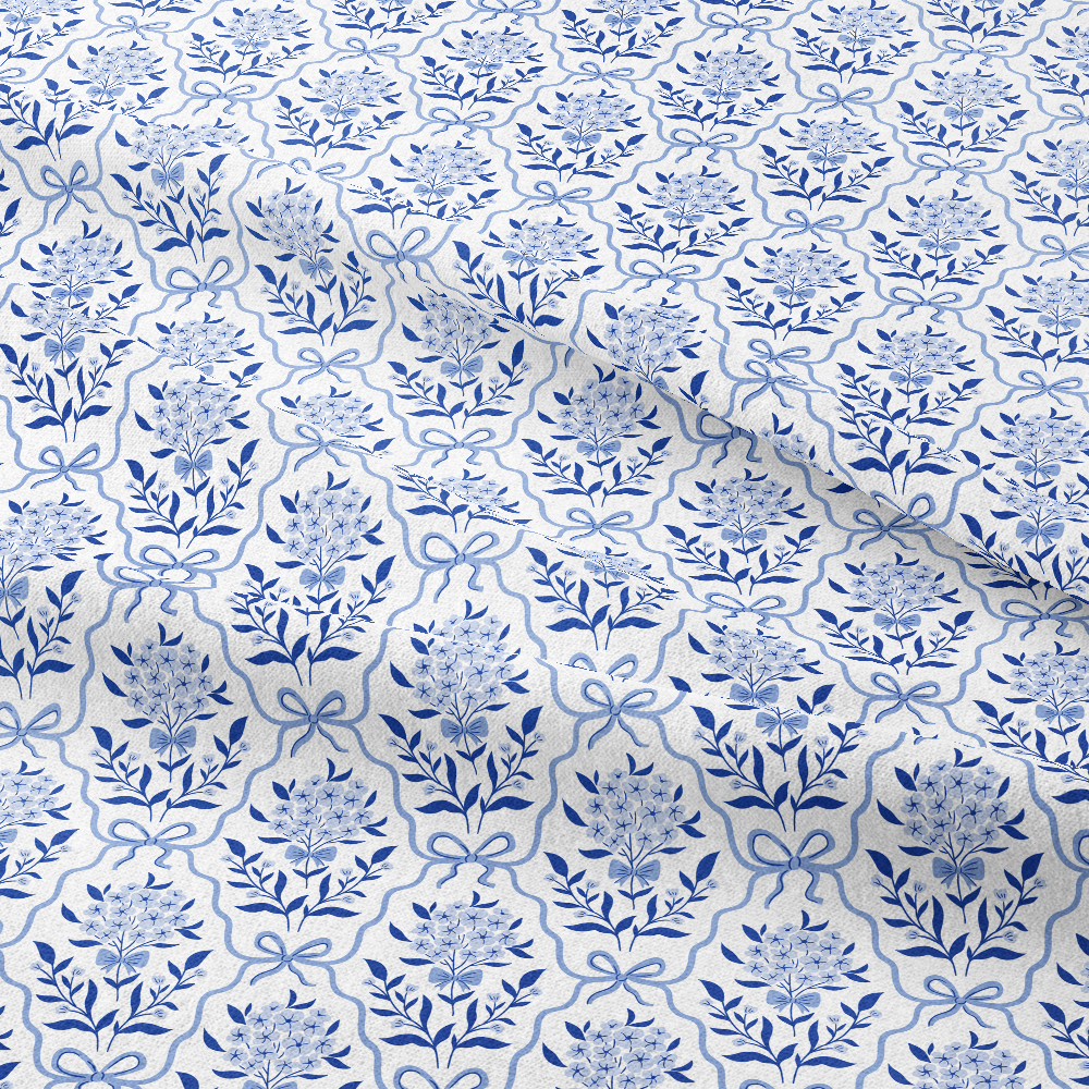 Vintage Seamless Liberty Style Floral Print Botanical Classic Blue Bow and Flowers Fabric Printing-Custom Printed Fabric