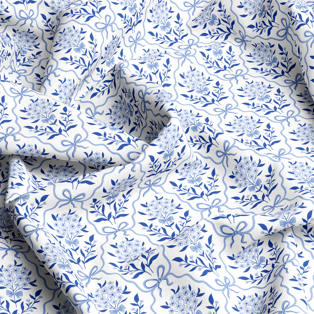 Vintage Seamless Liberty Style Floral Print Botanical Classic Blue Bow and Flowers Fabric Printing-Custom Printed Fabric