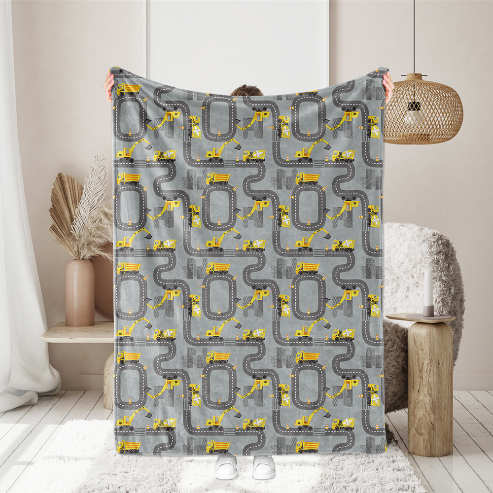 Seamless Print Pattern with Road - Concrete Mixer -  Excavator-Dump Truck - Custom Fabric Printing at Prinstitch