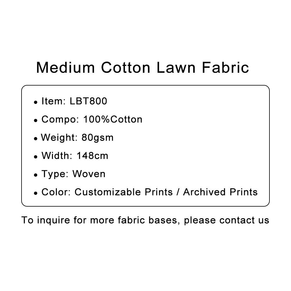 Custom Printed Medium Cotton Lawn Fabric | Lightweight & Breathable
