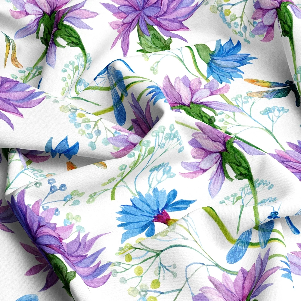 Serenity Vintage Dragonfly and Flowers Custom Liberty Floral Fabric – Custom Print Fabrics