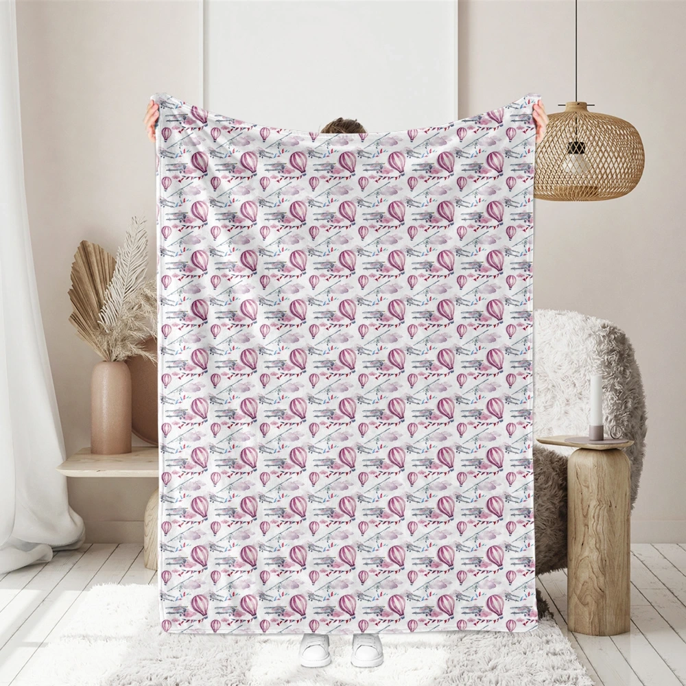 Custom Cartoon - Style Fabrics with Airplane Hot Air Balloon and Cloud - Vibrant Seamless Prints for Every Project
