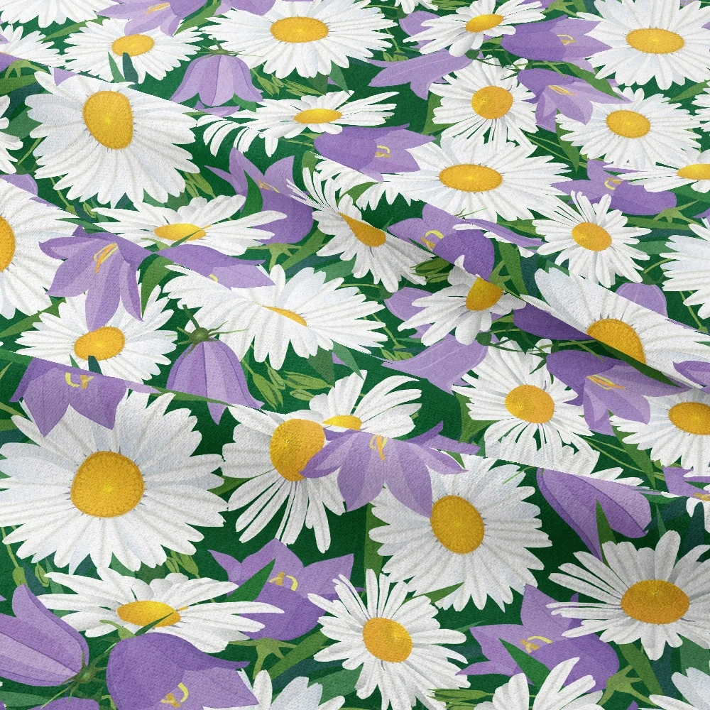 Serenity and Harmony Vintage White Daisies and Purple Flowers Custom Liberty Floral Fabric – Custom Print Fabrics