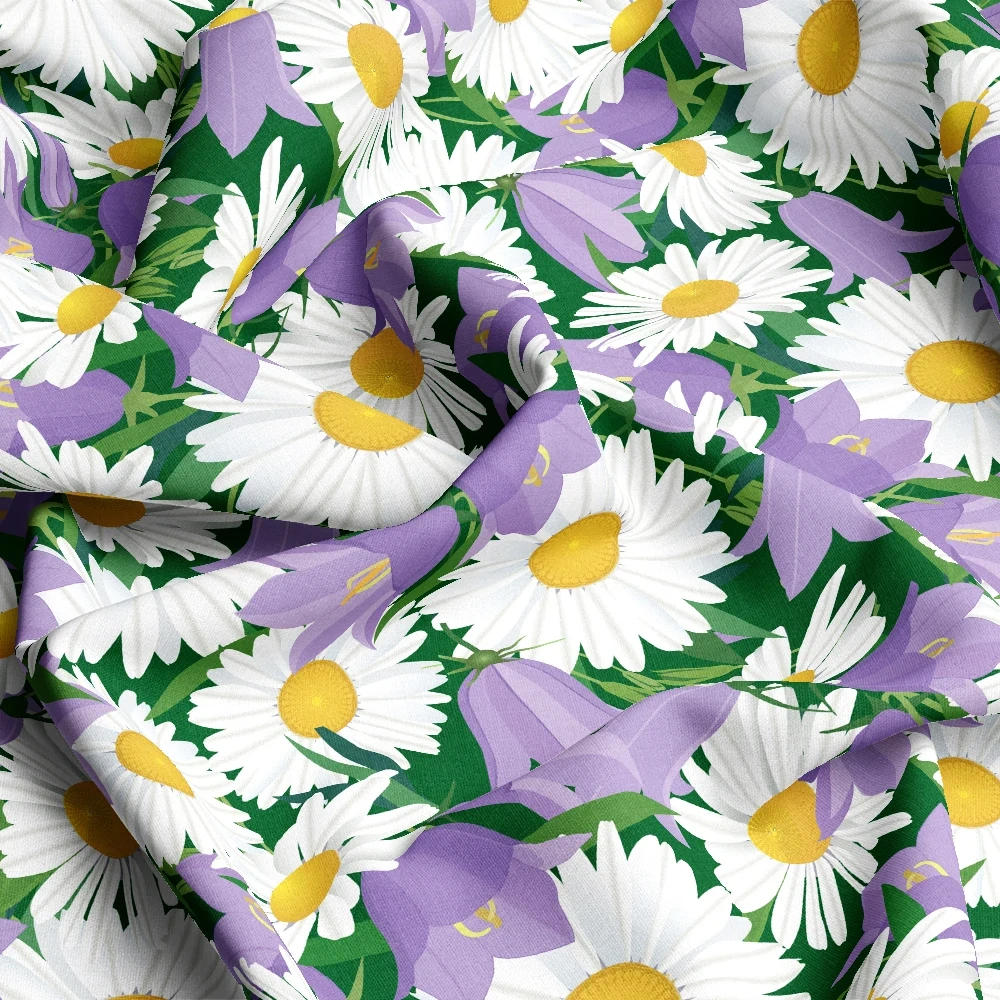 Serenity and Harmony Vintage White Daisies and Purple Flowers Custom Liberty Floral Fabric – Custom Print Fabrics