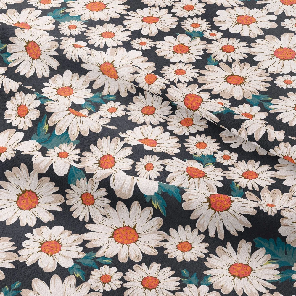 Serenity Vintage Black Daisy Liberty Floral Print – Custom Printed Fabric