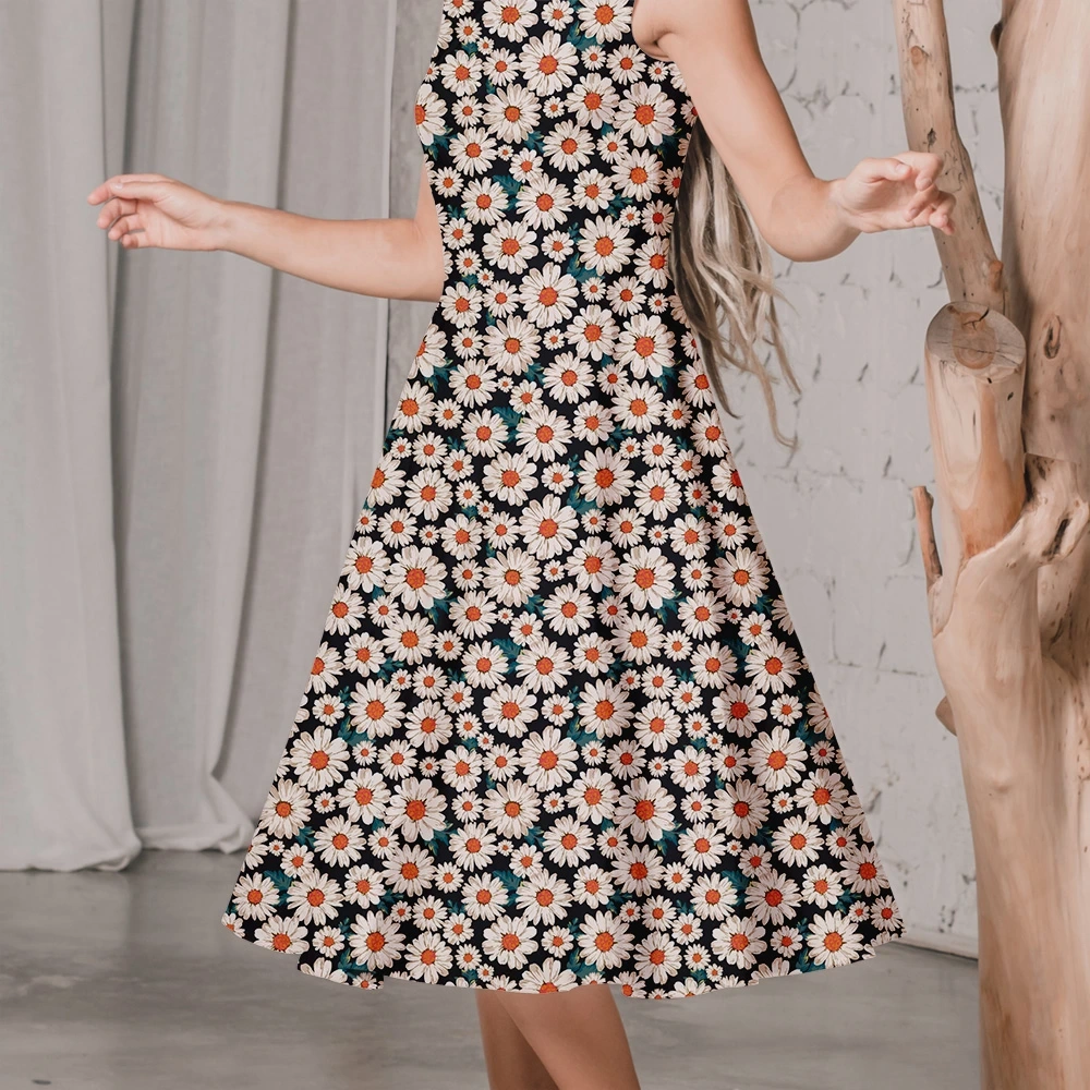 Serenity Vintage Black Daisy Liberty Floral Print – Custom Printed Fabric