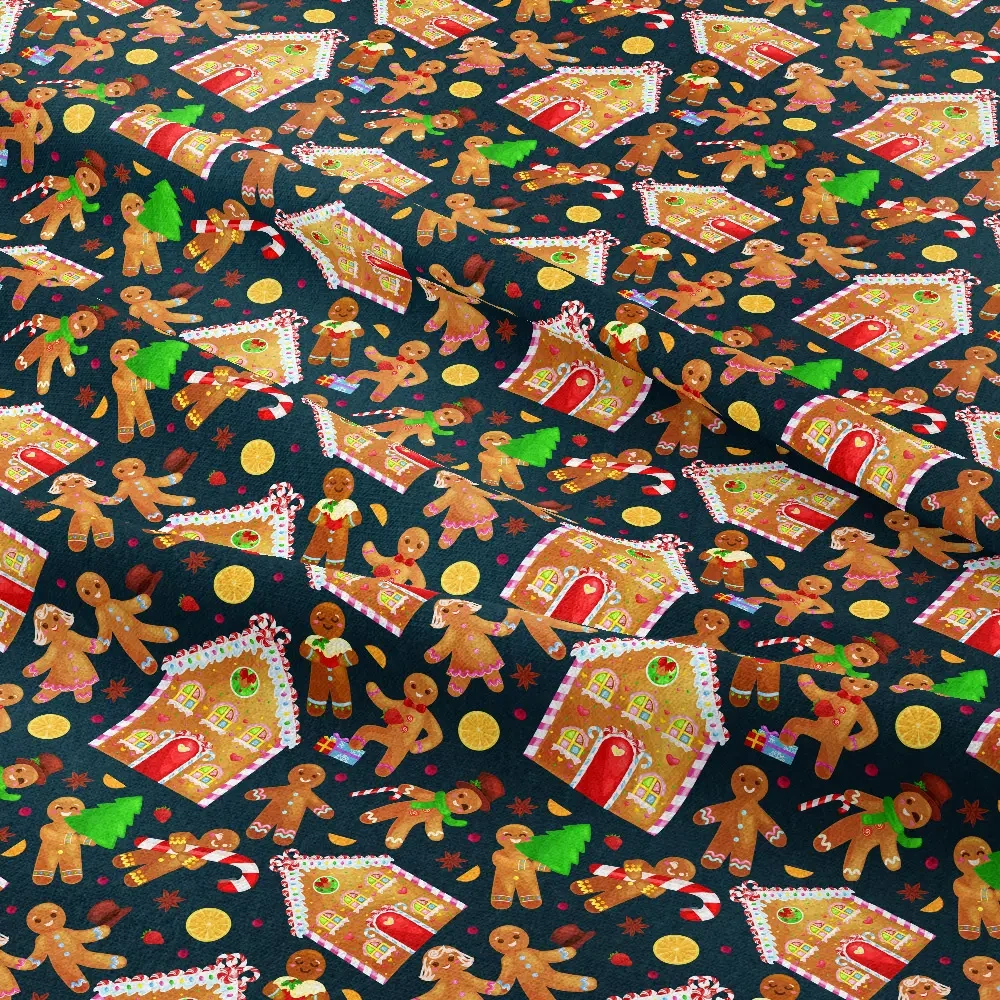 Cartoon Print Fabrics with Christmas Gingerbread House Man - Custom Repeat Designs for Every Application