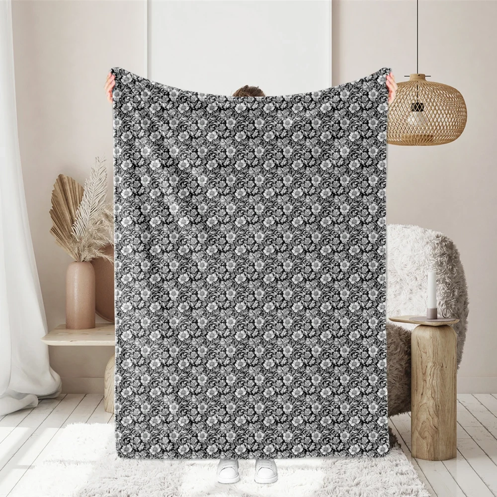 William Morris-Inspired Luxurious Black and White Floral Pattern Fabric – Custom Print Fabrics
