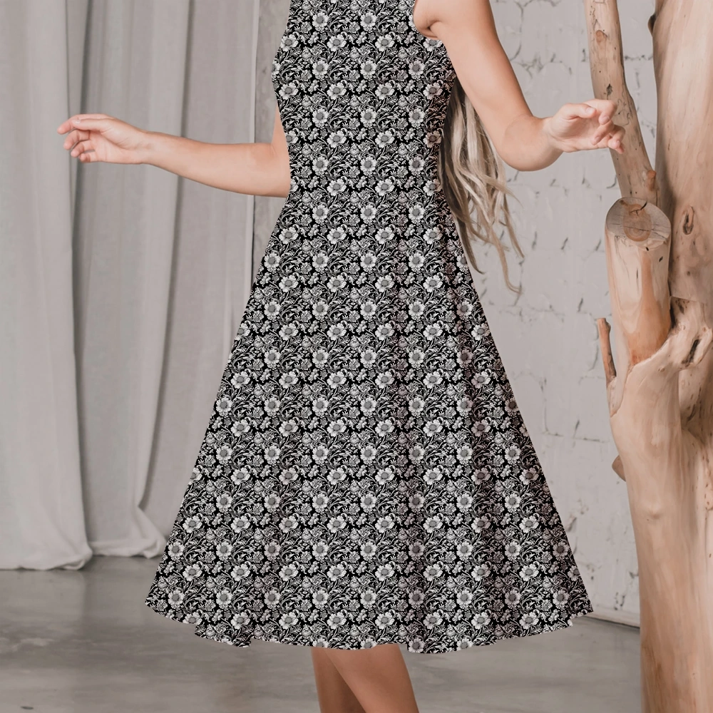 William Morris-Inspired Luxurious Black and White Floral Pattern Fabric – Custom Print Fabrics