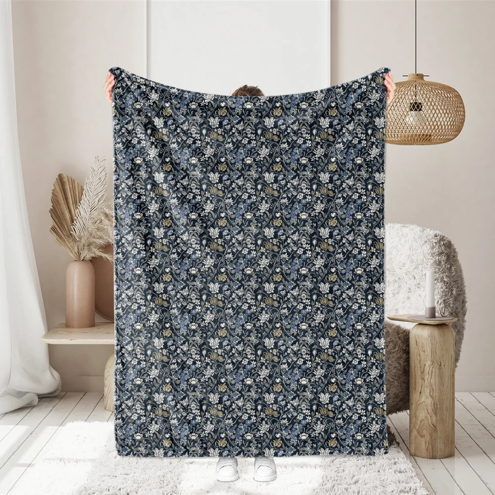 William Morris-Inspired Vintage Floral Fabric with Pale Yellow and Purple Flowers – Custom Print Fabrics