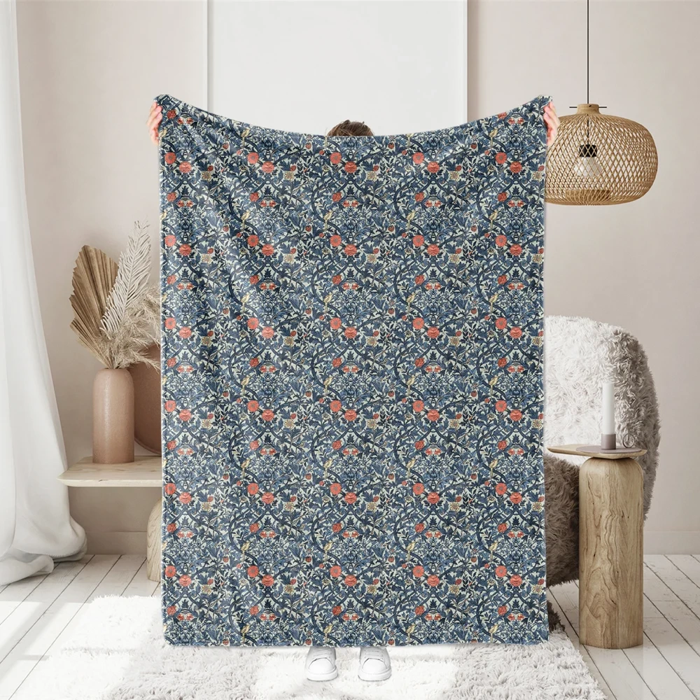 William Morris-Inspired Flourishing Tree with Blooming Flowers and Birds Fabric – Custom Print Fabrics